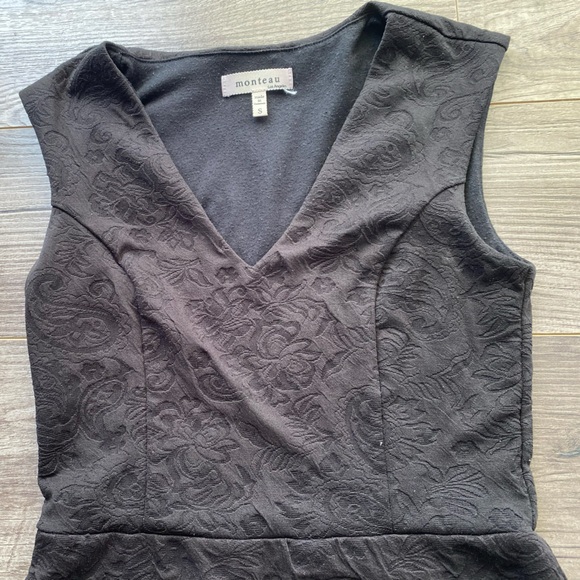 Monteau vneck little black dress textured rose pattern and zipper decor - Picture 3 of 6